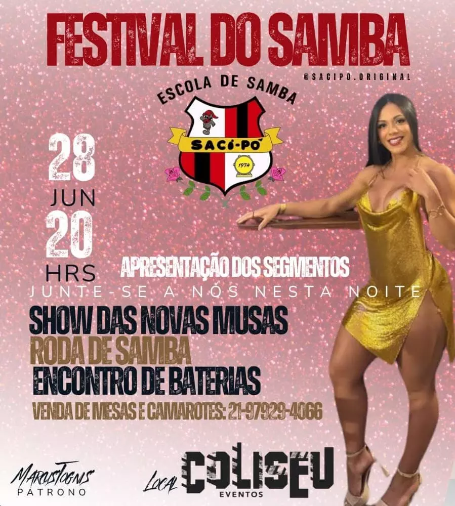 FESTIVAL DO SAMBA AGITARÁ POÇOS DE CALDAS COM APRESENTAÇÕES E NOVIDADES NA SACI PÔ DIA 28 DE JUNHO